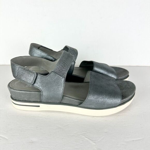 Eileen Fisher Somer Sport Platform Sandal Size 10 NEW Silver Metallic Suede - Picture 2 of 7